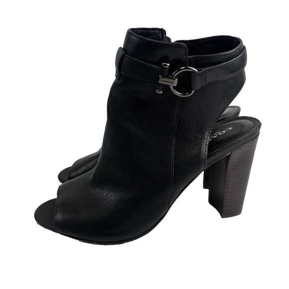 Coach Lafayette Heels Black Soft Leather Zip Peep Toe Slingback Sandal Bootie 9